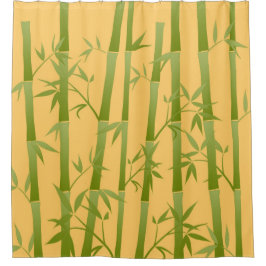 明るい黄色の緑の竹の植物ライト シャワーカーテン