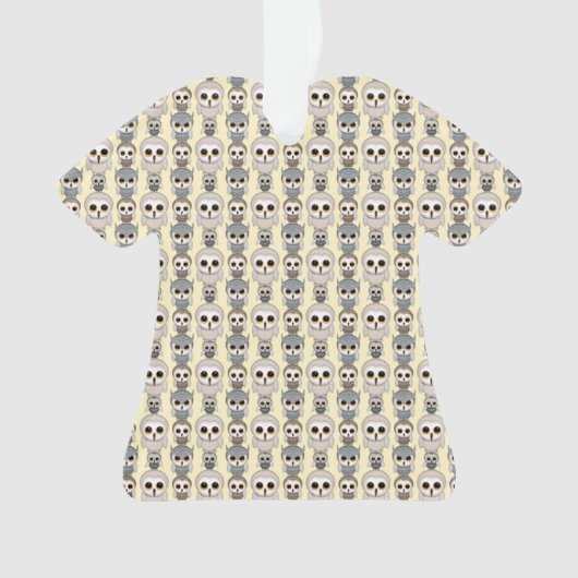 明るい黄色の背景に愛らしいフクロパターン オーナメント (正面)