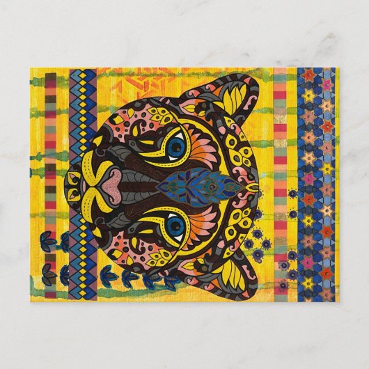 明るい黄色の背景のポストカードにクーガー ポストカード (正面)