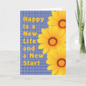 明るい黄色の花を持つ定年カード カード (正面)