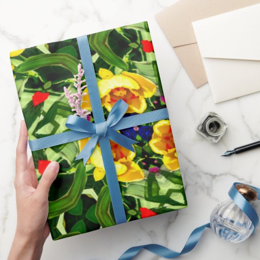 明るい黄色の花模様 ラッピングペーパー (ギフト)