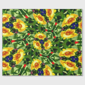 明るい黄色の花模様 ラッピングペーパー (フラット)