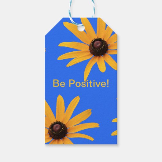 明るい黄色の花王室のが青感動的色 ギフトタグ (正面)