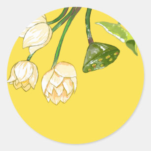 明るい黄色の蓮の花と蓮の種鞘 ラウンドシール
