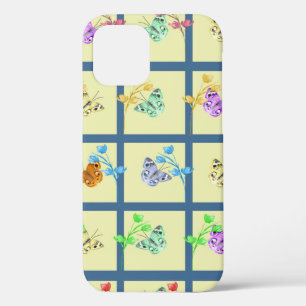 明るい黄色の蝶と花 iPhone 12 PROケース