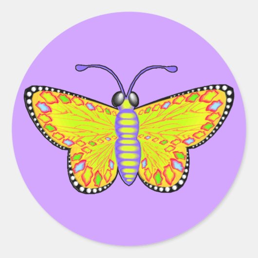 明るい黄色の蝶 ラウンドシール (正面)