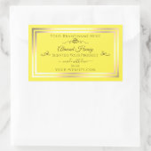 明るい黄色の製品ラベル金ゴールドきらめくフレーム 長方形シール (バッグ)