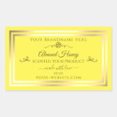 明るい黄色の製品ラベル金ゴールドきらめくフレーム 長方形シール (正面)