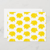 明るい黄色の豚パターン ポストカード (正面/裏面)