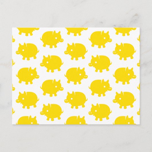 明るい黄色の豚パターン ポストカード (正面)