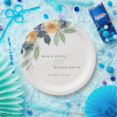 明るい黄色の青フローラ水色結婚の ペーパープレート (パーティー)