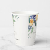 明るい黄色の青フローラ水色結婚の 紙コップ (右)