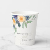 明るい黄色の青フローラ水色結婚の 紙コップ (正面)