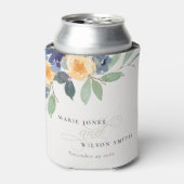 明るい黄色の青フローラ水色結婚の 缶クーラー (缶正面)