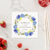 明るい黄色の青素朴い結婚花のカスタム スタンダードカクテルナプキン (インサイチュ)