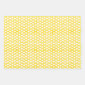 明るい黄色の麻織りに白いハート ラッピングペーパーシート (正面2)