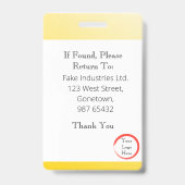 明るい黄色のIDカードをフェード(垂直/ポートレート) バッジ (裏面)