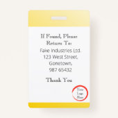 明るい黄色のIDカードをフェード(垂直/ポートレート) バッジ (裏面)