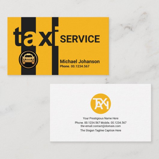 明るい黄色はっきりしたのタクシーのシルエットキャブドライバ 名刺 (正面/裏面)