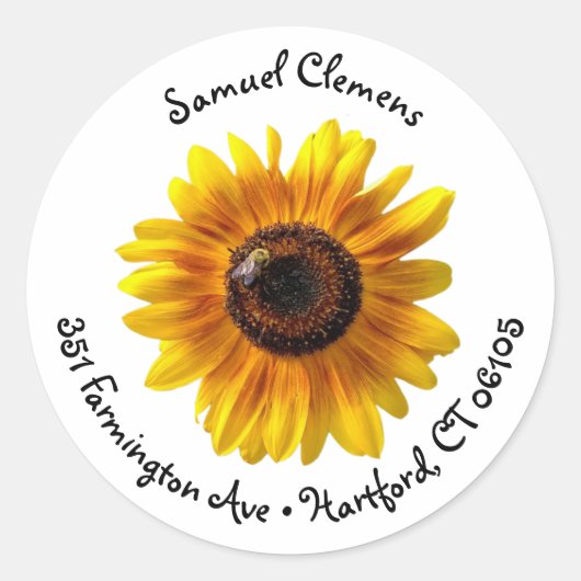明るい黄色ひまわりミツバチ住所 シール (正面)