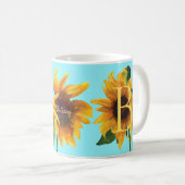 明るい黄色ひまわり植物水色マグ コーヒーマグカップ (正面右)