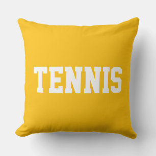 明るい黄色オレンジに白のTENNIS文字 クッション