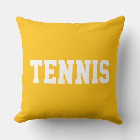 明るい黄色オレンジに白のTENNIS文字 クッション (正面)