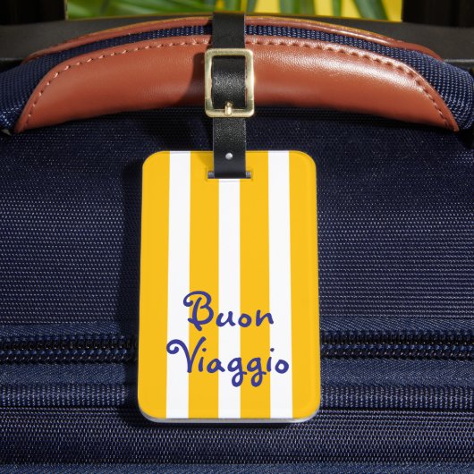明るい黄色オレンジのストライプ | Buon Viaggio ラゲッジタグ (正面インサイチュ2)
