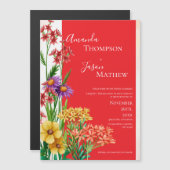 明るい黄色オレンジパープルワイルドフラワー結婚ズ マグネット招待状 (正面/裏面)