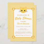 明るい黄色オレンジ ニュートラル かわいい 猫 ベビーシャワー 招待状 (正面/裏面)