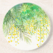 明るい黄色ミモサ水彩花絵を描の花 コースター (正面)