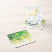 明るい黄色ミモサ水彩花絵を描の花 スクエアペーパーコースター (インサイチュ)