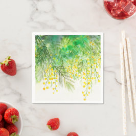 明るい黄色ミモサ水彩花絵を描の花 スタンダードカクテルナプキン