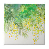 明るい黄色ミモサ水彩花絵を描の花 タイル (正面)