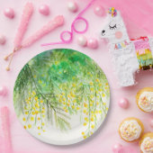 明るい黄色ミモサ水彩花絵を描の花 ペーパープレート (パーティー)