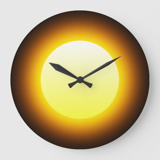 明るい黄色白熱［赤熱］光を放つの太陽オン黒 ラージ壁時計 (正面)