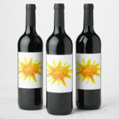 明るい黄色絵を描の太陽 ワインラベル (ボトル)