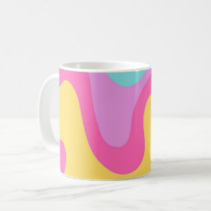 明るい黄色 ピンク ラベンダー ミントの抽象画 コーヒーマグカップ