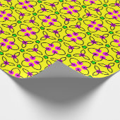 明るい黄色、ピンク、緑のレトロフローラ ラッピングペーパー (角)