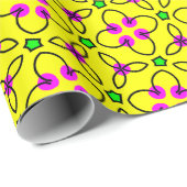 明るい黄色、ピンク、緑のレトロフローラ ラッピングペーパー (ロールコーナー)