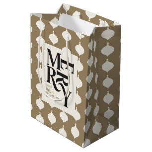 明るい黒とメリー金ゴールドの時代のクリスマス ミディアムペーパーバッグ