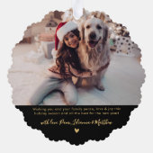 明るい黒メリー色の金ゴールドスクリプト写真クリスマス オーナメントカード (裏面)