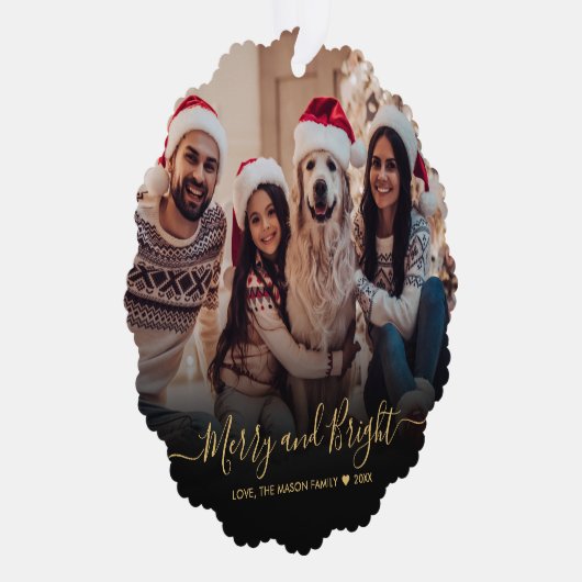 明るい黒メリー色の金ゴールドスクリプト写真クリスマス オーナメントカード (右)