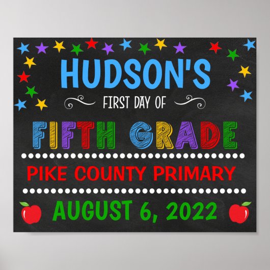 明るい黒板の新5年生の始まりのサイン ポスター (正面)