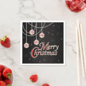 明るい黒、赤と白のメリークリスマス スタンダードカクテルナプキン (インサイチュ)