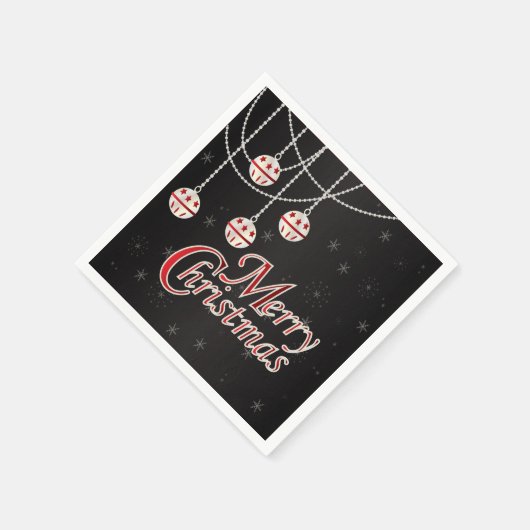 明るい黒、赤と白のメリークリスマス スタンダードカクテルナプキン (角)