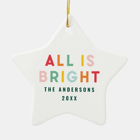 明るい1フォトグリーンおもしろいモダンクリスマスファミリー セラミックオーナメント (正面)