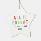 明るい1フォトグリーンおもしろいモダンクリスマスファミリー セラミックオーナメント (左)