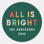 明るい1フォトグリーンおもしろいモダンクリスマスファミリー ラウンドシール (正面)