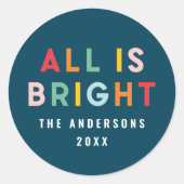 明るい1フォトネイビーブルークリスマスモダンファミリー ラウンドシール (正面)